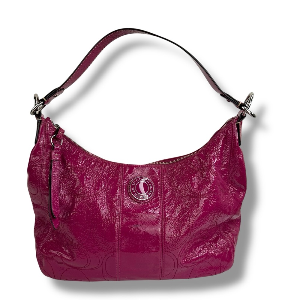 Coach 1941 F19282 Magenta Pink Leather C-stitch Top Zip Shoulder Hobo Bag